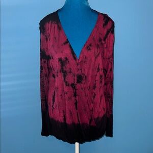 Rock & Republic Black and Red Tie-Dye Blouse